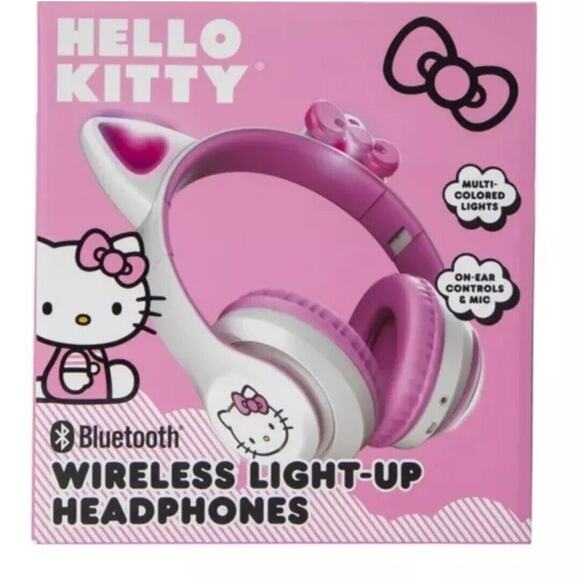 Hello Kitty Wireless Light Up Headphones Bluetooth White Sanrio New - Picture 3 of 4